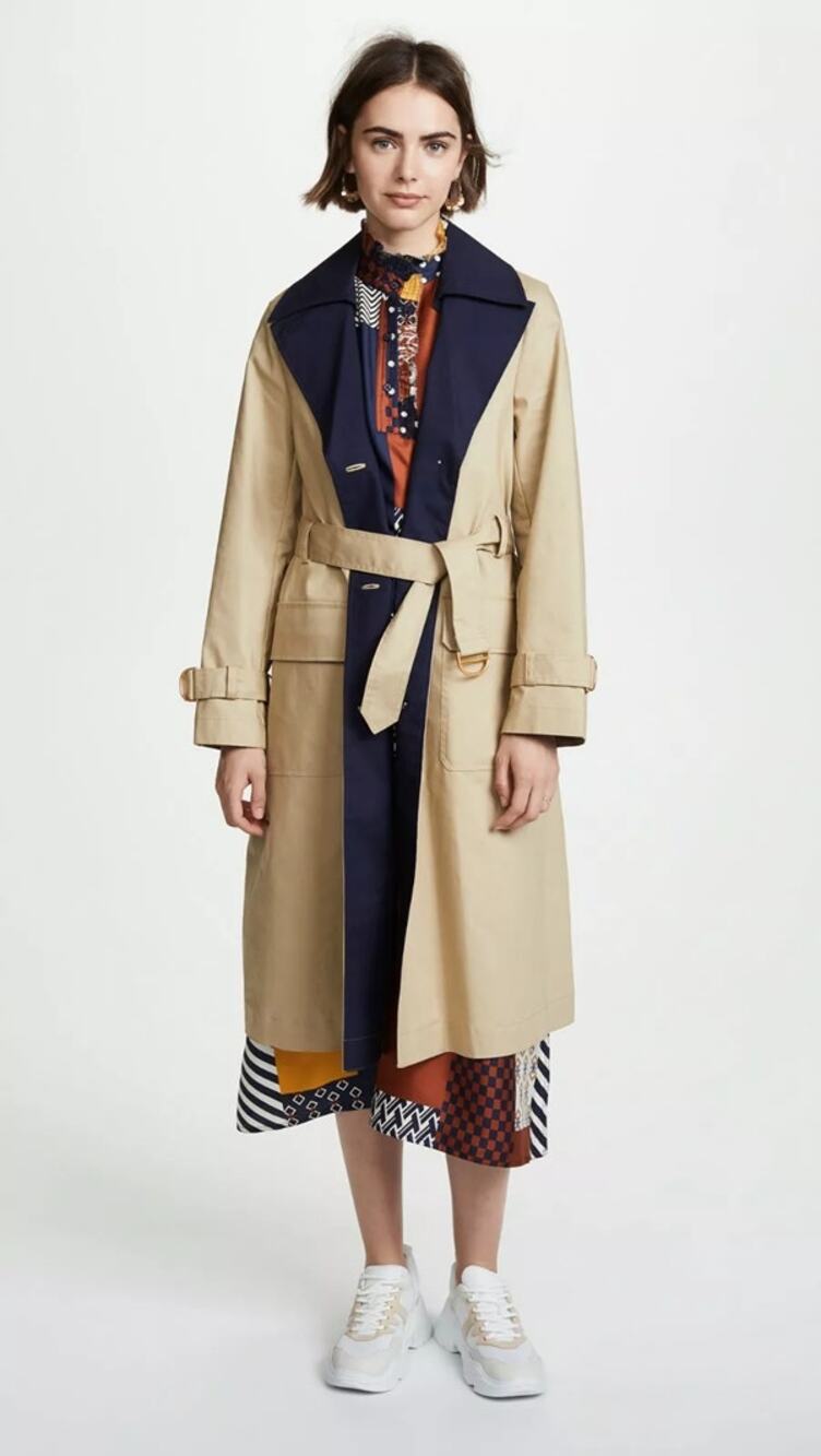 Tory Burch Womens Ashby Trench Coat Belted Removable Collar Safari Sand XL NEW